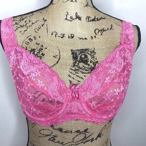 Fredericks of Hollywood Pink Lace Bra 34C Unlined Underwire Back Closure